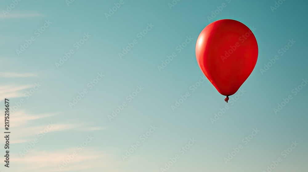 Obraz premium A single red balloon floats alone in a clear blue sky
