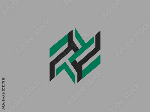 Abstract Geometric Interlocking Shapes In Green And Black