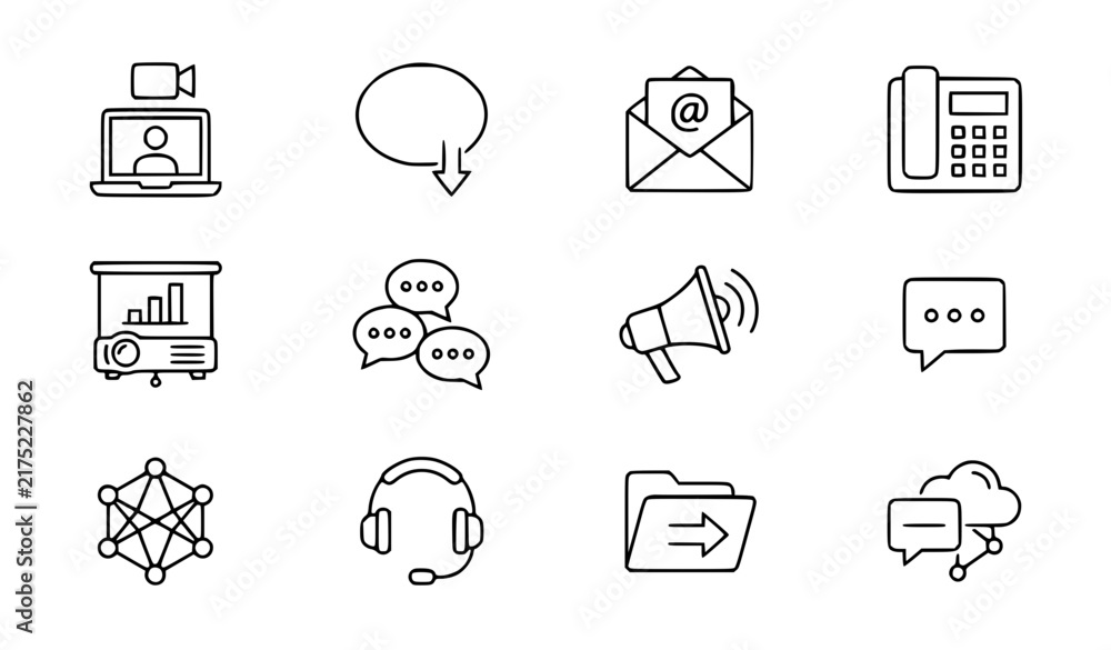 Fototapeta premium Business Communication Outline Icon Set