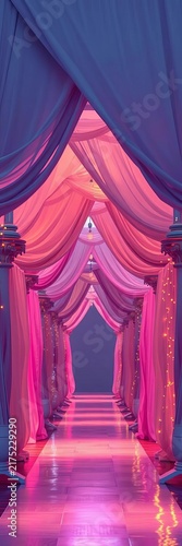 Archway with flowing fabric and twinkling lights, ||Romantic, ceremony