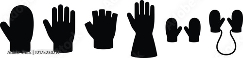 Fotografie Set of winter gloves and mittens vector silhouette icons with clothing accessory