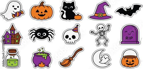 Halloween Icons Collection in Flat Vector Style for Festive Design Elements