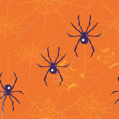 Seamless Spider Pattern with Spiders and Spider Webs for Halloween