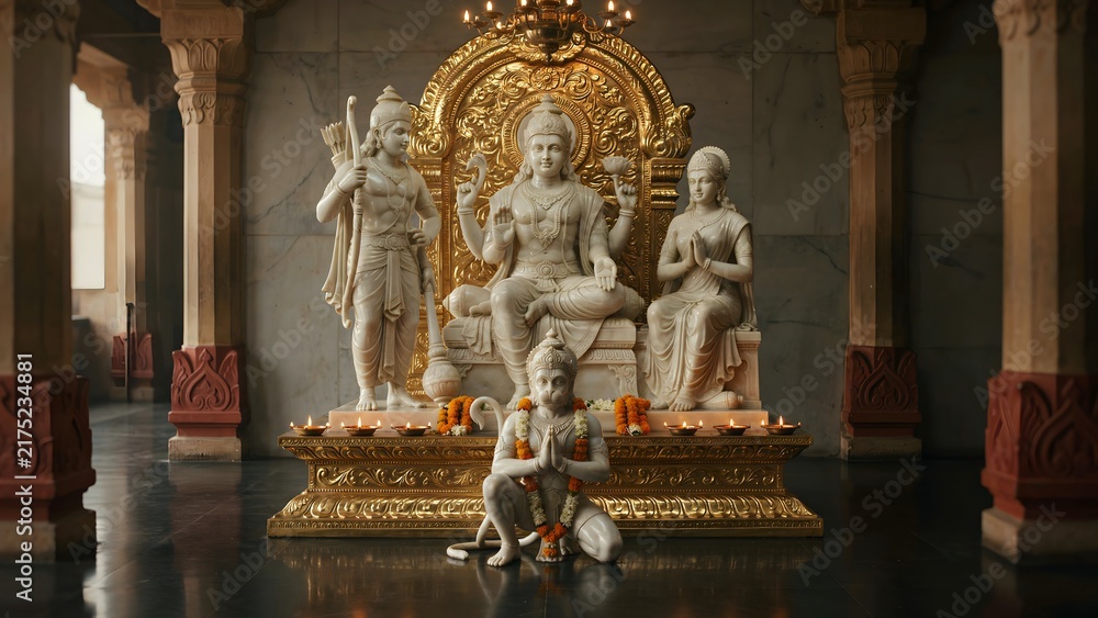 Fototapeta premium Majestic Hindu Temple Interior with Divine Deities and Offerings