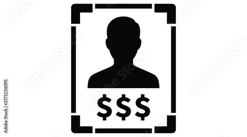 Silhouette of a person within a frame with dollar signs  flat icon