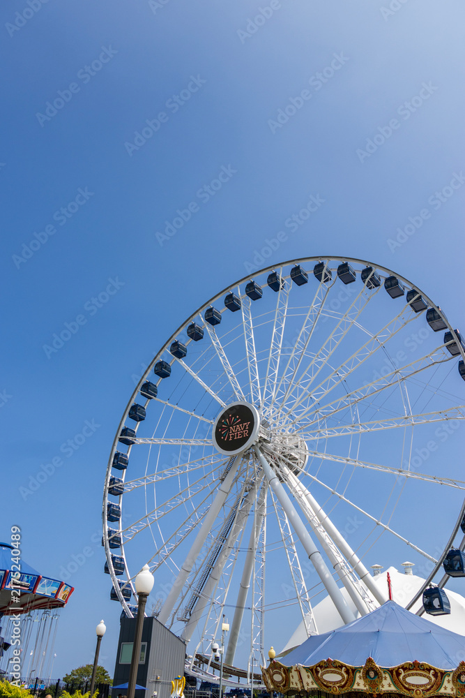Fototapeta premium The Ferris Wheel at Navy Pier in Chicago Illinois USA
