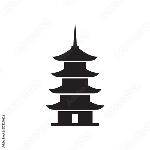 Japanese Pagoda Black Silhouette Icon Isolated on White Background