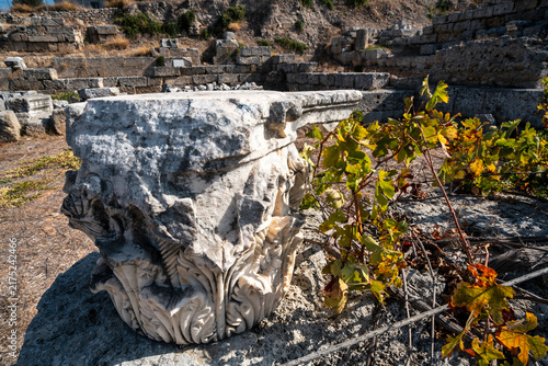 Bild auf Leinwand Ancient Corinthian Capital with Acanthus Carving in Corinth, Greece