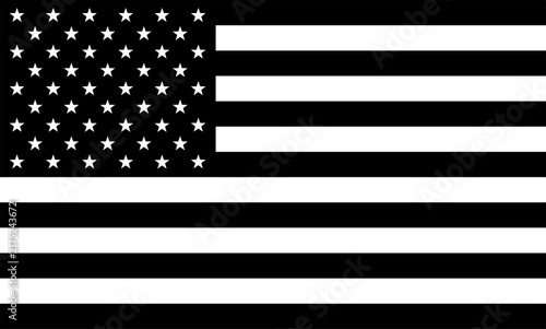 Black and White American Flag Symbol with Stars and Horizontal Stripes, Isolated on Transparent Background PNG