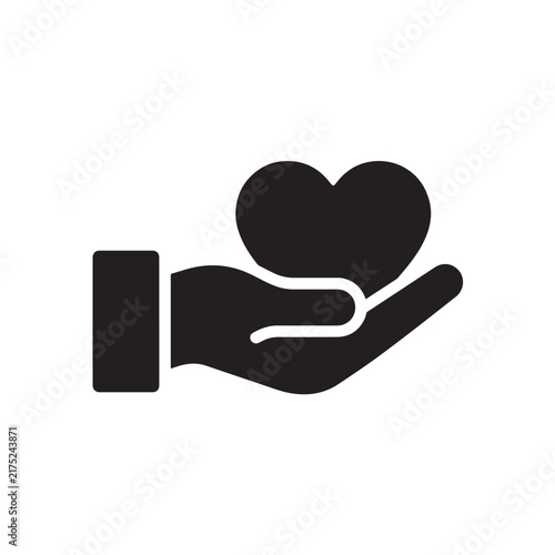 Black Hand Holding Heart Icon Isolated on White Background