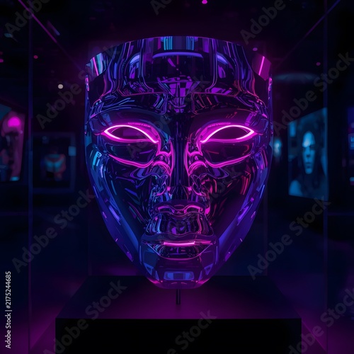 Premium Neon Mask Sculpture with Holographic Glow
