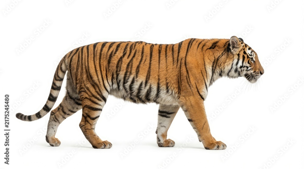 Fototapeta premium Side view of a tiger isolated on white background