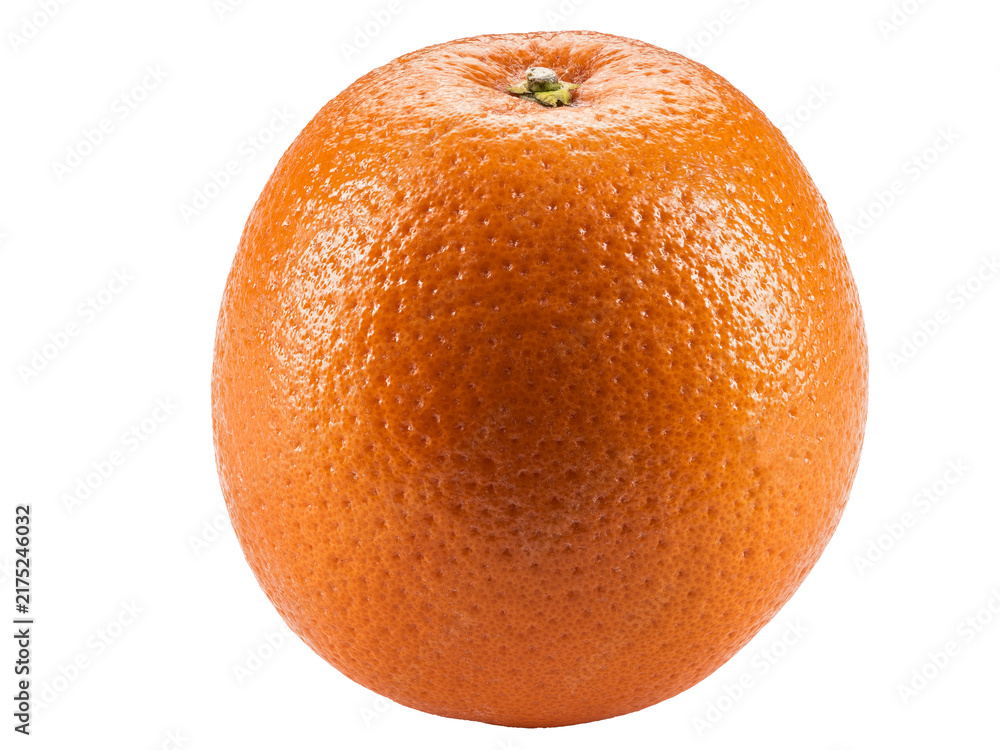 Obraz premium Orange isolated on white background with copy space for text or images. Sweet taste with sourness. Fruit with succulent flesh. Side view. Close up shot.