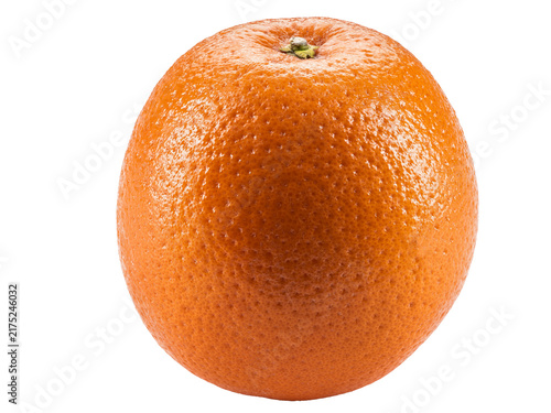 Orange isolated on white background with copy space for text or images. Sweet taste with sourness. Fruit with succulent flesh. Side view. Close up shot.