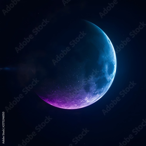 Premium Neon Crescent Moon with Cosmic Glow