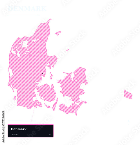 Denmark Map Vector Illustration with Capital City Highlighted Flat