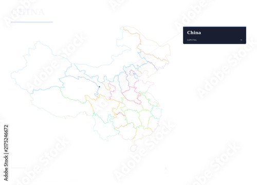 China outline map with provinces vector illustration information