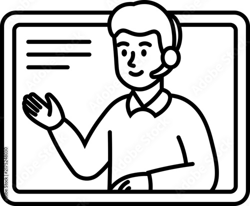 male teacher presenting online class illustration vector outline