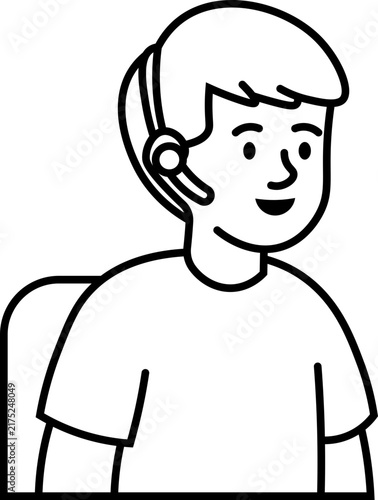 student boy wearing headset illustration vector outline