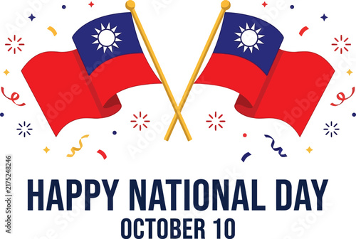 Celebrating taiwan national day october tenth with waving flags and festive decorations on a white background