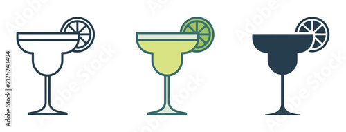 Margarita glass with a slice of lime icon symbol vector illustration isolated on white background, cocktail drink, lime garnish, beverage, bar, restaurant, party, celebration, summer, and hospitality 
