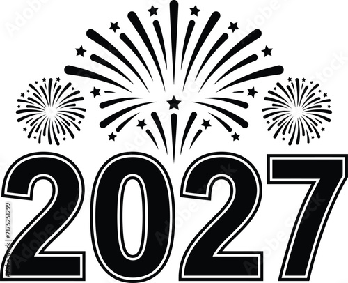 Happy New Year 2027 vector design featuring celebratory fireworks and big numerical numbers