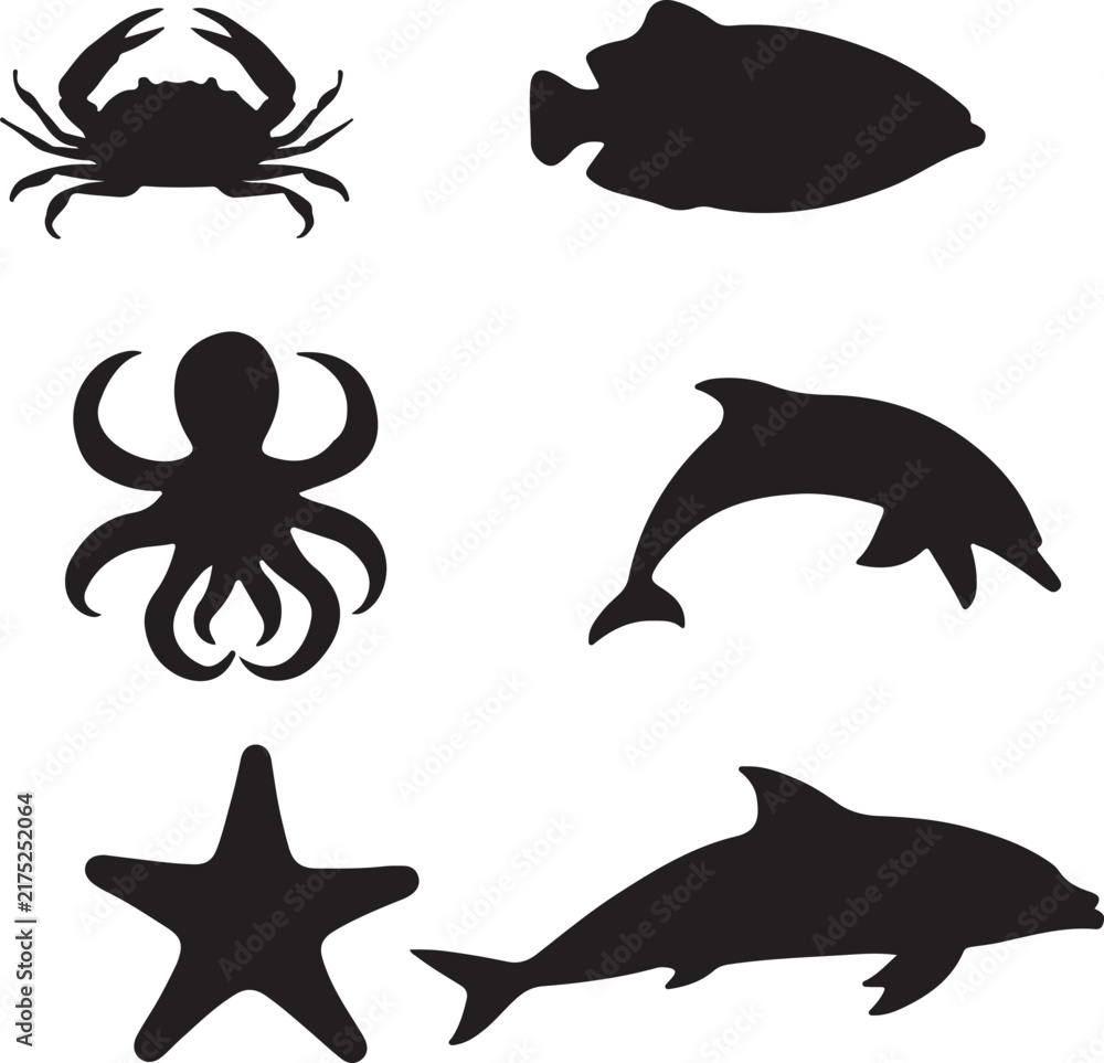 Fototapeta premium A collection of six black silhouette icons 