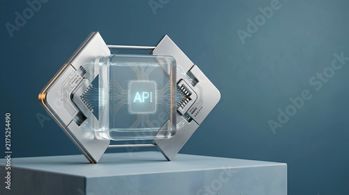 Application programming interface digital connection on futuristic glass chip for tech integration