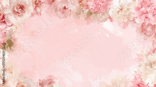 Dreamy pink floral composition for invitations and celebration cards with airy negative space