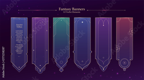 Bild auf Leinwand Vertical fantasy flags and long banners set with golden thin line frames for mob