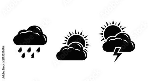Foto Weather icons for rain sun with icons white background three black weather thund