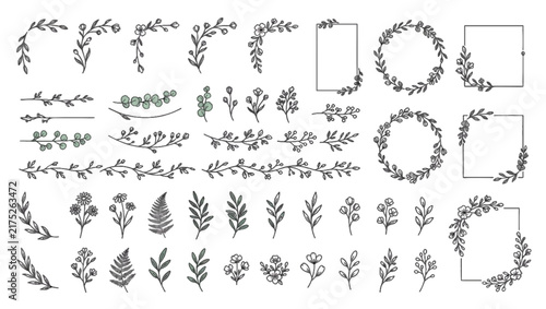 Botanical Frame Constructor Floral Corner Border Monoline Vector Collection