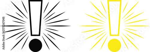 A side by side comparison of two identical exclamation mark icons with one rendered in black and one in bright yellow