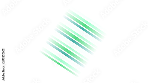 Abstract composition featuring diagonal parallel stripes in shades of light green, emerald, and white on a white background, isolated