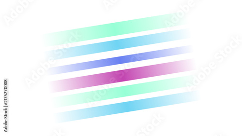 Abstract composition featuring diagonal parallel stripes in shades of mint, blue, purple, and magenta on a white background, isolated
