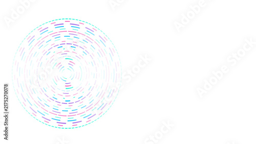 Abstract circular pattern with cyan and magenta segments on a black background, geometric radial composition, concentric digital