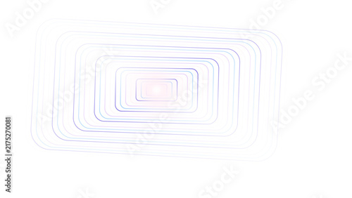 Abstract blue and purple rectangular tunnel effect with concentric lines creating a deep perspective on a plain white background