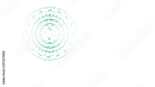 Abstract circular pattern with green and white segments on a black background, geometric radial composition, concentric digital
