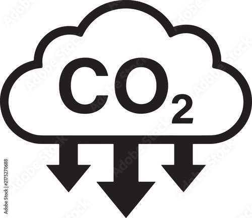 Obraz na płótnie Black outline icon of a carbon dioxide cloud with downward pointing emission arr