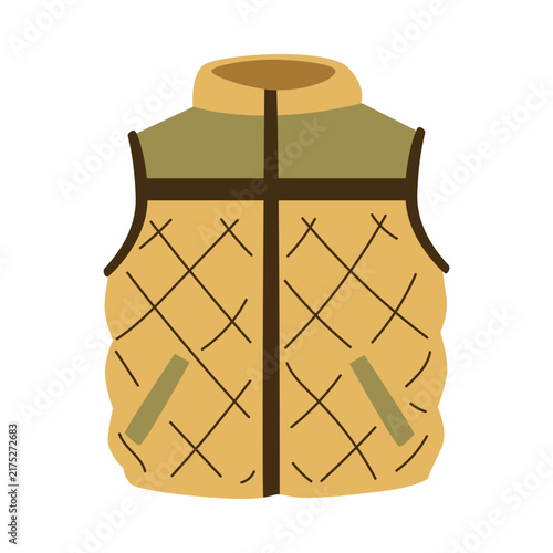 Hand Drawn Quilted Puffer Vest Illustration, Warm Sleeveless Autumn and Winter Outerwear Isolated on White Background