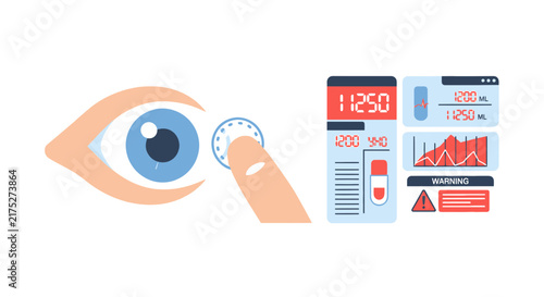 Smart contact lens for biometric health monitoring and medical data visualization illustration