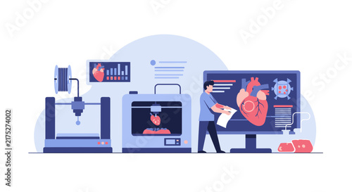 3D Bioprinting Human Heart Medical Laboratory Illustration