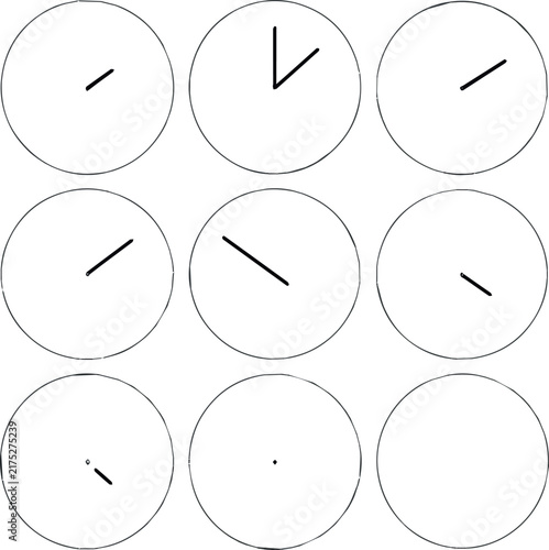 Created Kinds of Different Blank clock face template, analog clock without hour, minute, seconds marks on white Background