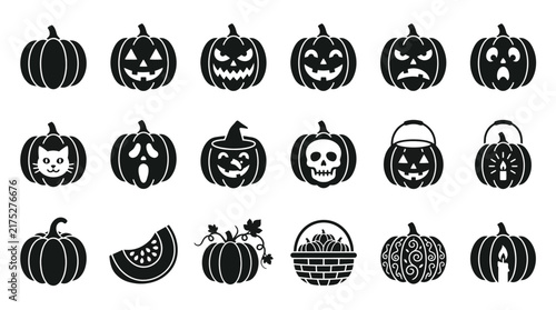 Versatile halloween pumpkin silhouette icon set for festive holiday and autumn graphic projects