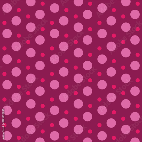 Magenta and pink polka dot seamless pattern. Retro geometric dotted background texture with two sizes of circles for baby girl nursery wallpaper, sweet candy packaging, and Valentine fabric print.