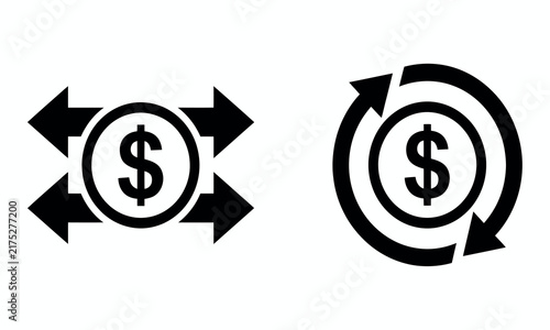 Foto Dollar sign with bidirectional arrows and circular arrows represents financial t