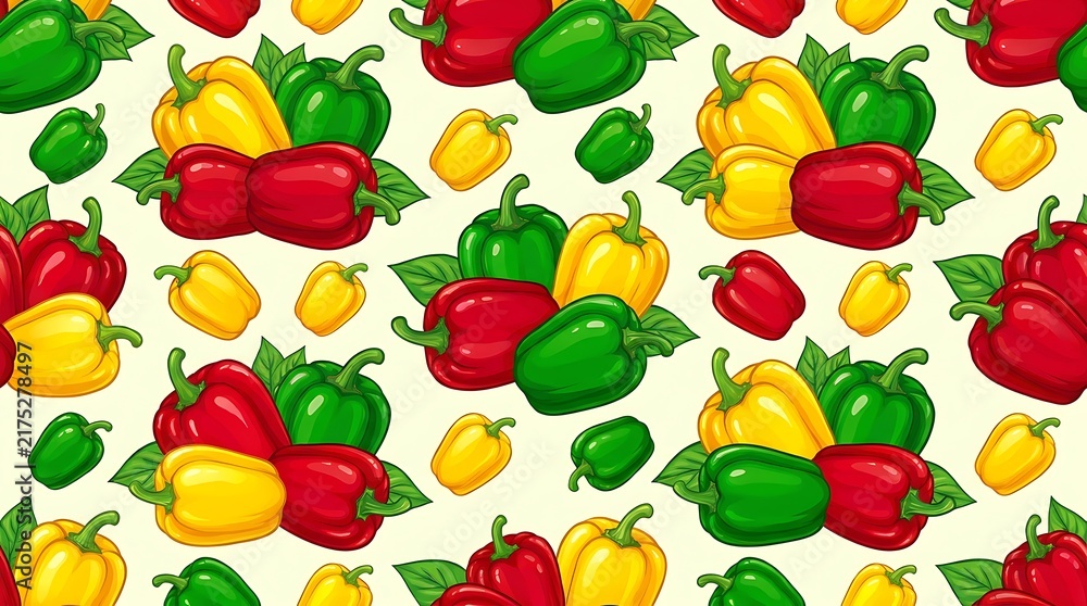 Seamless pattern with colorful bell peppers in red green and yellow vibrant vegetable background for healthy food design