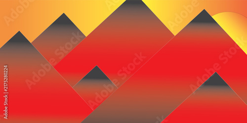 Sunset Mountains Geometric Vector Illustration with Golden Sun