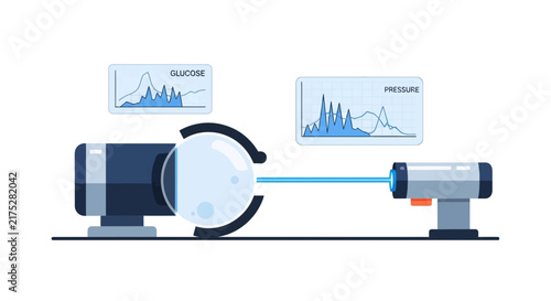 Advanced Medical Laser Device Monitoring Glucose and Pressure Levels Illustration