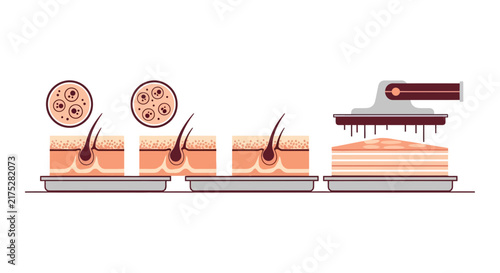 Hair Transplant and Follicle Extraction Process Vector Illustration